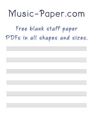 Free music paper in PDF sheets of many sizes and staves per page.
