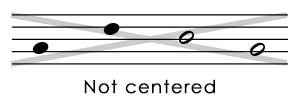 Examples of noteheads that are not properly centered